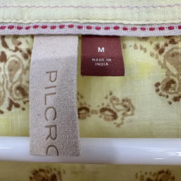 Pilcro Anthropologie Blouse Womens Medium Yellow Pink Boho Peasant Long Sleeve - Picture 5 of 9